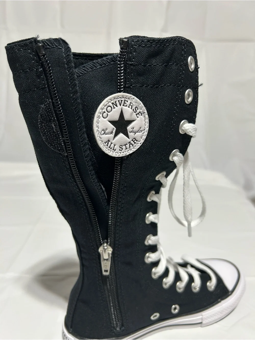 Size 13 Converse Black and White Knee-High Lace-Up Kids Sneakers